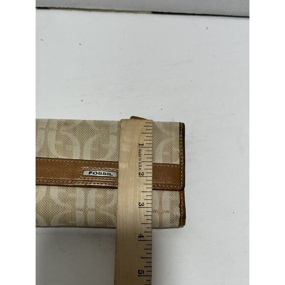 Fossil Wallet Logo Spell Out Beige Cream Tan Brown Women Cards Coins Vintage - Picture 8 of 10